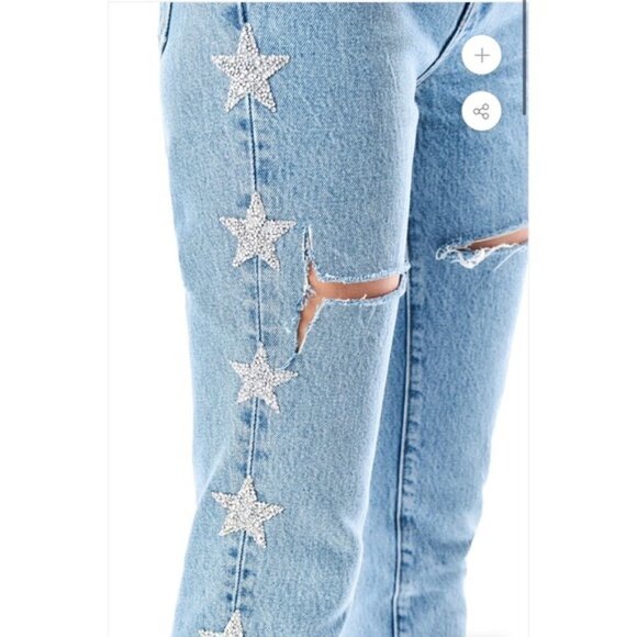 LF | CARMAR Alexander Ezra Rhinestone Star Side Stripe Distressed Jeans Size 24 - Picture 3 of 16